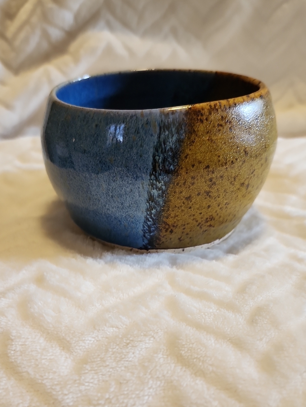 Handcrafted Blue and Brown Ceramic Decorative Bowl